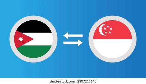 round icons with Jordan and Singapore flag exchange rate concept graphic element Illustration template design
