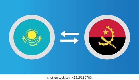 round icons with Kazakhstan and Angola flag exchange rate concept graphic element Illustration template design
