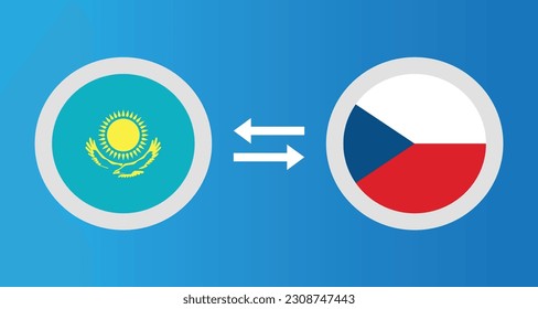 round icons with Kazakhstan and Czech Republic flag exchange rate concept graphic element Illustration template design
