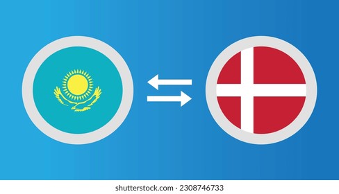 round icons with Kazakhstan and Denmark flag exchange rate concept graphic element Illustration template design
