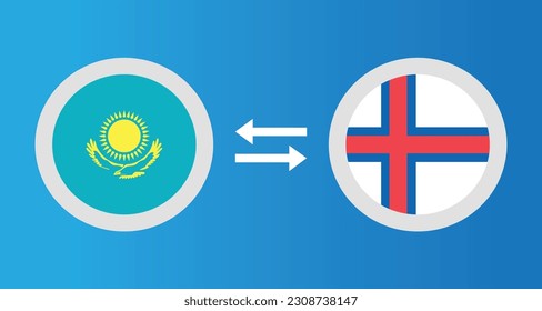 round icons with Kazakhstan and Faroe Islands flag exchange rate concept graphic element Illustration template design
