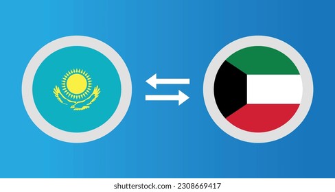 round icons with Kazakhstan and Kuwait flag exchange rate concept graphic element Illustration template design
