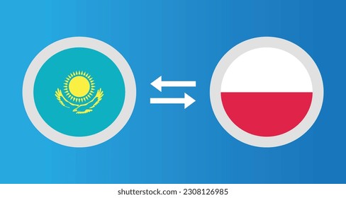 round icons with Kazakhstan and Poland flag exchange rate concept graphic element Illustration template design
