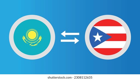 round icons with Kazakhstan and Puerto Rico flag exchange rate concept graphic element Illustration template design
