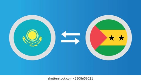 round icons with Kazakhstan and Sao Tome and Principe flag exchange rate concept graphic element Illustration template design
