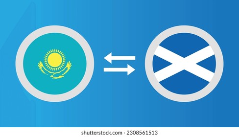 round icons with Kazakhstan and Scotland flag exchange rate concept graphic element Illustration template design
