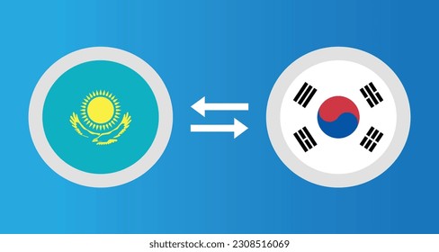 iconos redondos con el concepto de tipo de cambio de la bandera de Kazajistán y Corea del Sur elemento gráfico Diseño de la plantilla de ilustración
