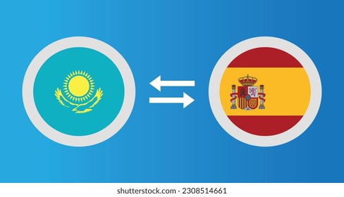 round icons with Kazakhstan and Spain flag exchange rate concept graphic element Illustration template design
