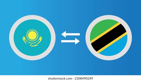 round icons with Kazakhstan and Tanzania flag exchange rate concept graphic element Illustration template design
