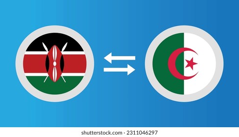 round icons with Kenya and Algeria flag exchange rate concept graphic element Illustration template design
