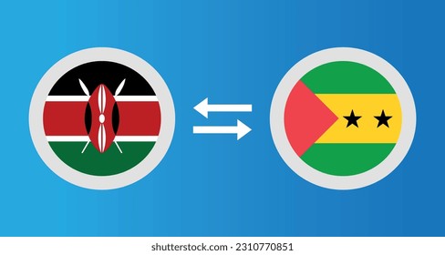 round icons with Kenya and Sao Tome and Principe flag exchange rate concept graphic element Illustration template design
