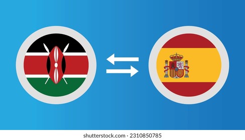 round icons with Kenya and Spain flag exchange rate concept graphic element Illustration template design
