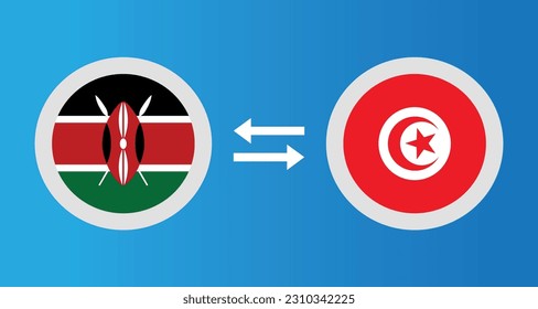 round icons with Kenya and Tunisia flag exchange rate concept graphic element Illustration template design
