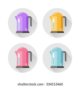 Round icons of the kettle in a flat style