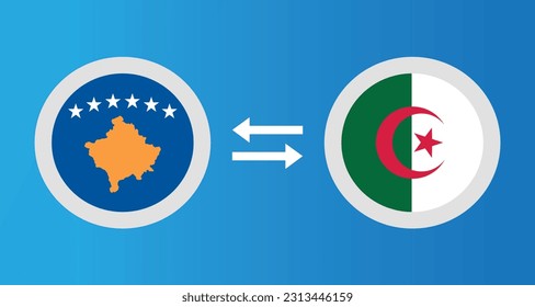 round icons with Kosovo and Algeria flag exchange rate concept graphic element Illustration template design
