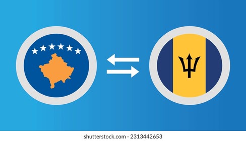 round icons with Kosovo and Barbados flag exchange rate concept graphic element Illustration template design
