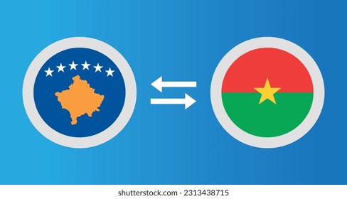 Rundsymbole mit Kosovo und Burkina Faso Flaggenwechselkurs Konzept Grafikelement Illustration Vorlage Design
