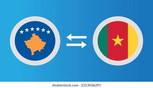 round icons with Kosovo and Cameroon flag exchange rate concept graphic element Illustration template design
