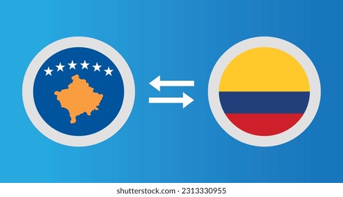 round icons with Kosovo and Colombia flag exchange rate concept graphic element Illustration template design
