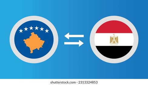 round icons with Kosovo and Egypt flag exchange rate concept graphic element Illustration template design
