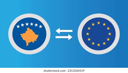 round icons with Kosovo and European Union flag exchange rate concept graphic element Illustration template design
