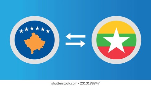 round icons with Kosovo and Myanmar flag exchange rate concept graphic element Illustration template design
