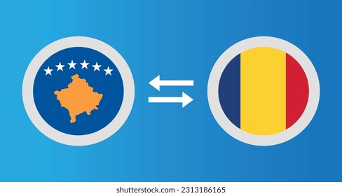 round icons with Kosovo and Romania flag exchange rate concept graphic element Illustration template design
