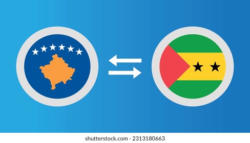 round icons with Kosovo and Sao Tome and Principe flag exchange rate concept graphic element Illustration template design
