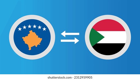 round icons with Kosovo and Sudan flag exchange rate concept graphic element Illustration template design
