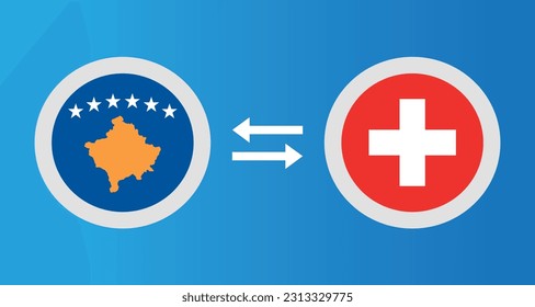 round icons with Kosovo and Switzerland flag exchange rate concept graphic element Illustration template design
