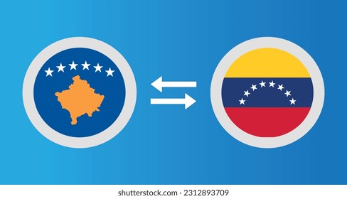 round icons with Kosovo and Venezuela flag exchange rate concept graphic element Illustration template design
