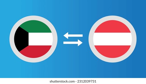 round icons with Kuwait and Austria flag exchange rate concept graphic element Illustration template design
