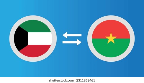 round icons with Kuwait and Burkina Faso flag exchange rate concept graphic element Illustration template design
