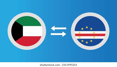 round icons with Kuwait and Cape Verde flag exchange rate concept graphic element Illustration template design
