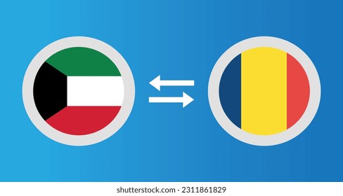 round icons with Kuwait and Chad flag exchange rate concept graphic element Illustration template design

