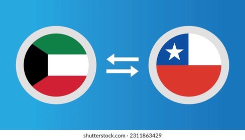 round icons with Kuwait and Chile flag exchange rate concept graphic element Illustration template design
