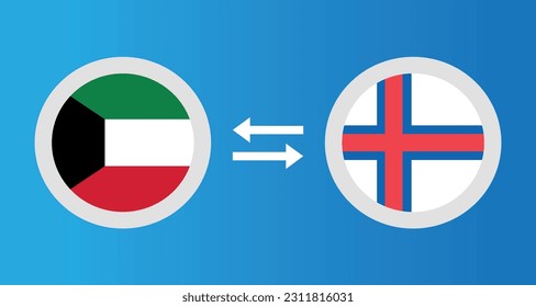 round icons with Kuwait and Faroe Islands flag exchange rate concept graphic element Illustration template design
