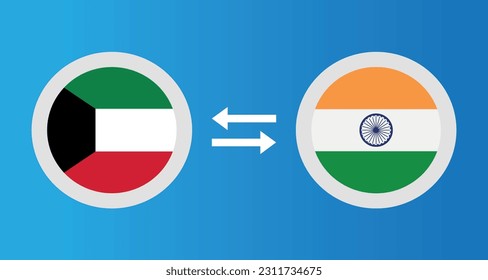 round icons with Kuwait and İndia flag exchange rate concept graphic element Illustration template design
