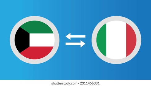 round icons with Kuwait and Italy flag exchange rate concept graphic element Illustration template design
