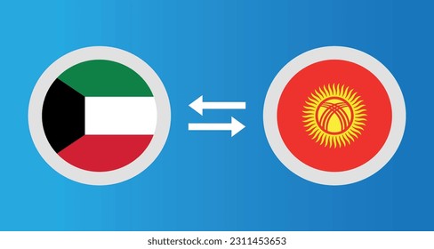 round icons with Kuwait and Kyrgyzstan flag exchange rate concept graphic element Illustration template design
