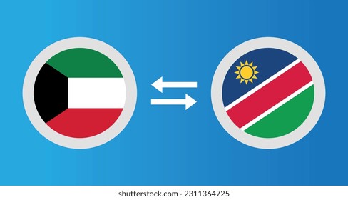 round icons with Kuwait and Namibia flag exchange rate concept graphic element Illustration template design
