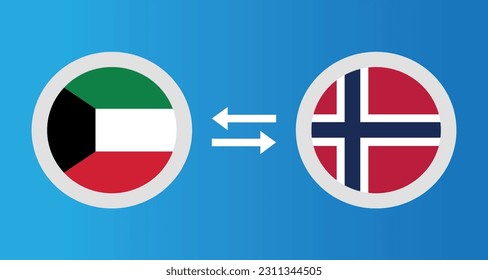 round icons with Kuwait and Norway flag exchange rate concept graphic element Illustration template design
