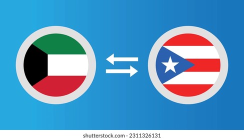 round icons with Kuwait and Puerto Rico flag exchange rate concept graphic element Illustration template design

