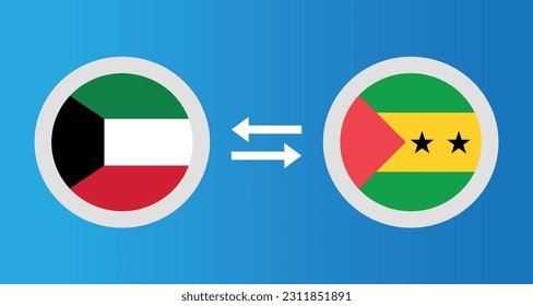 round icons with Kuwait and Sao Tome and Principe flag exchange rate concept graphic element Illustration template design
