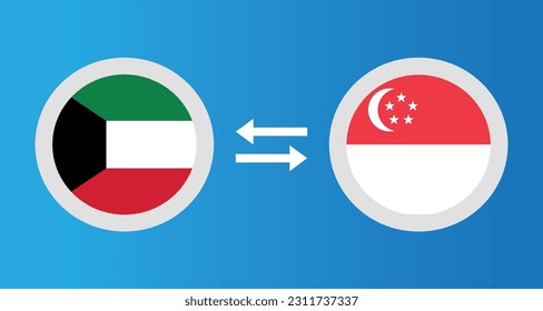 round icons with Kuwait and Singapore flag exchange rate concept graphic element Illustration template design
