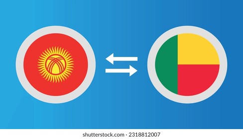 round icons with Kyrgyzstan and Benin flag exchange rate concept graphic element Illustration template design
