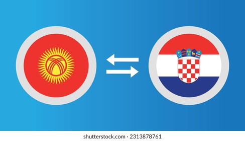 round icons with Kyrgyzstan and Croatia flag exchange rate concept graphic element Illustration template design
