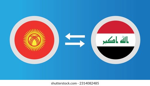 round icons with Kyrgyzstan and Iraq flag exchange rate concept graphic element Illustration template design
