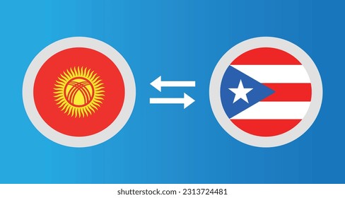 round icons with Kyrgyzstan and Puerto Rico flag exchange rate concept graphic element Illustration template design
