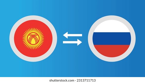 round icons with Kyrgyzstan and Russia flag exchange rate concept graphic element Illustration template design
